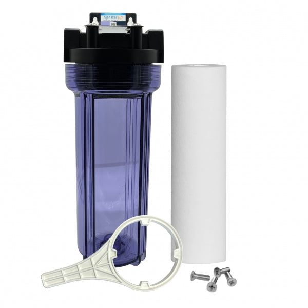 10" Clear Big Blue Housing W/ Presser Relief Button, Polyspun Sediment Water Filter