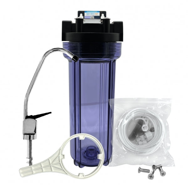10" Clear Big Blue Filter Housing 5 Mic PP Sediment Water Filter, Reverse Osmosis Faucet, Connection Kit Set