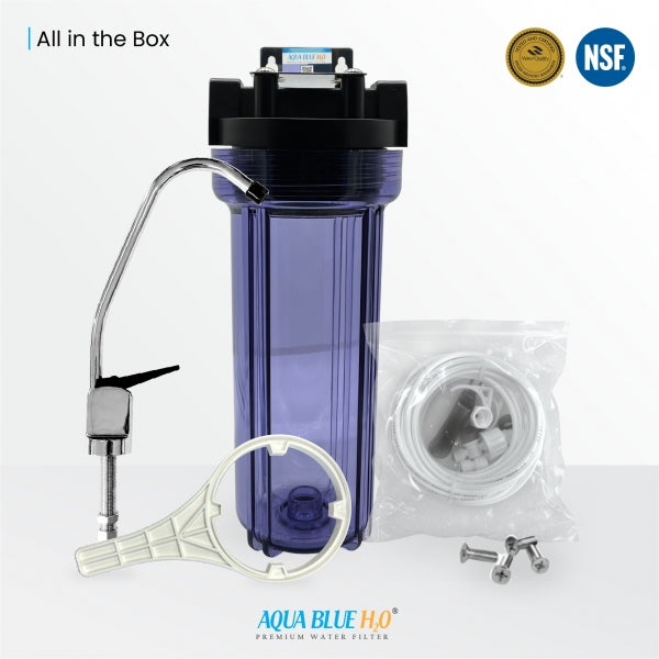 10" Clear Big Blue Filter Housing 5 Mic PP Sediment Water Filter, Reverse Osmosis Faucet, Connection Kit Set