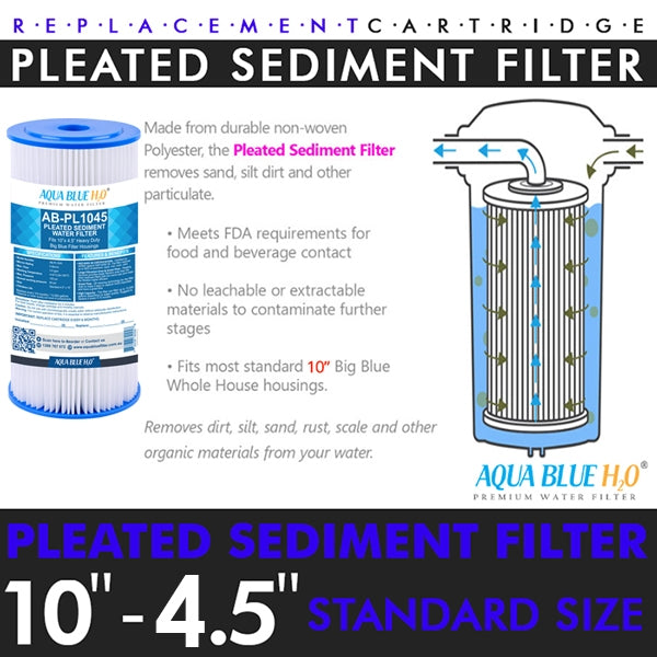 10 x 4.5" Whole House Big Blue Pleated Sediment 5 Micron Water Filter Replacement Cartridge, ABPL1045 5M