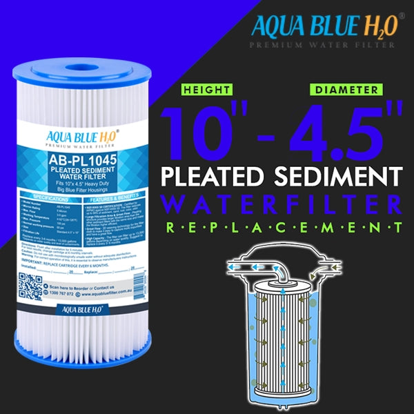10 x 4.5" Whole House Big Blue Pleated Sediment 5 Micron Water Filter Replacement Cartridge, ABPL1045 5M