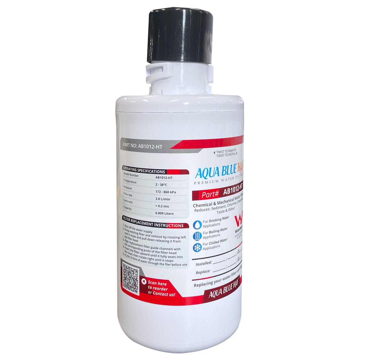 Aqua Blue H2O AB1012-HT Replacement Water Filter Cartridge for ZIP 93701