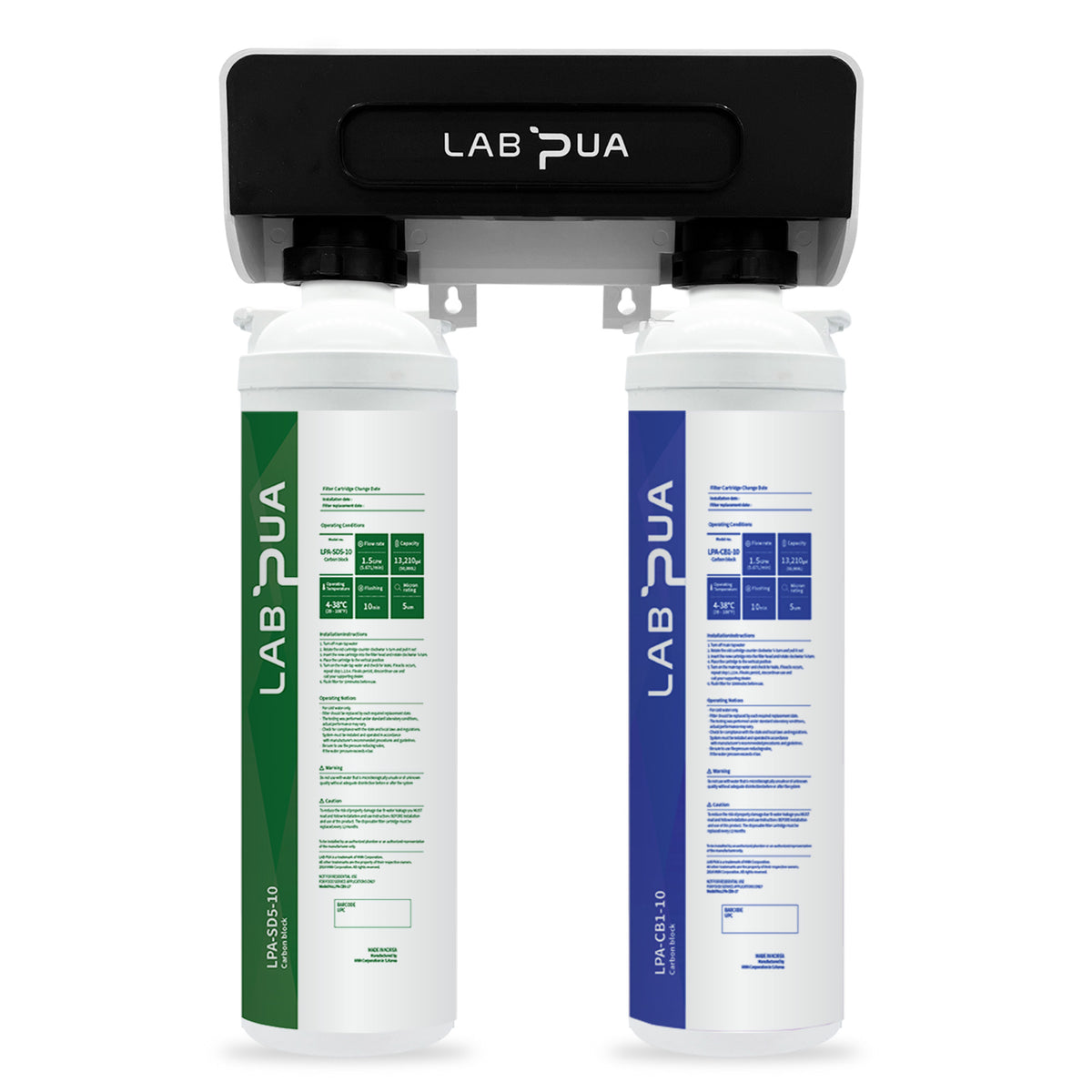 Lab Pua Twin Header Series Sediment with 1Micron Full Carbon Block with Sediment
