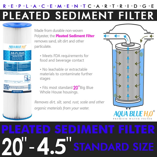 20 x 4.5" Whole House Big Blue Pleated Sediment 1mic Water Filter Replacement filter for Wholehouse ABPL 2045 1M