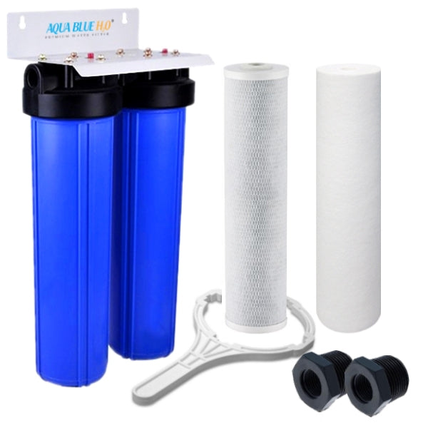 20 Big Blue Twin Water Filter Housing 10 Mic CTO Carbon Block + 5 Mic Sediment Filter"