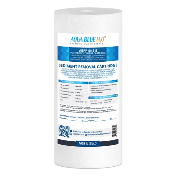 Aqua Blue H2O 10×4.5 Polyspun polyproylene sediment cartridge 5Mic water filter ABPP 1045 5M