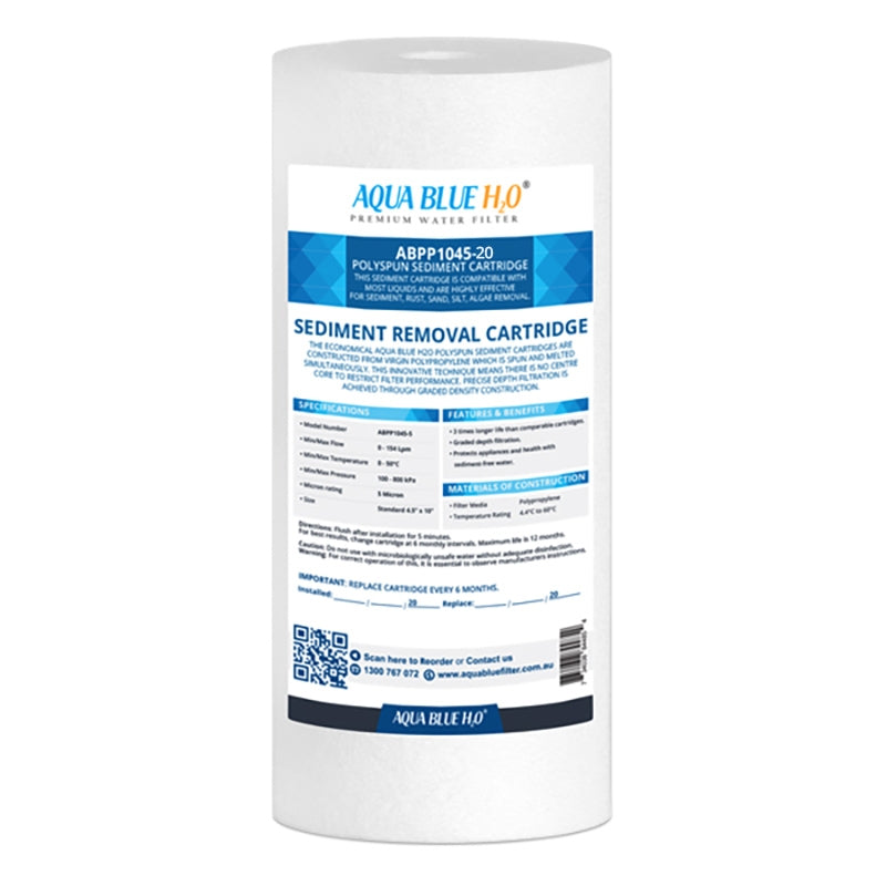 Aqua Blue H2O 10×4.5 Polyspun polyproylene sediment cartridge 20Mic water filter ABPP 1045 20M