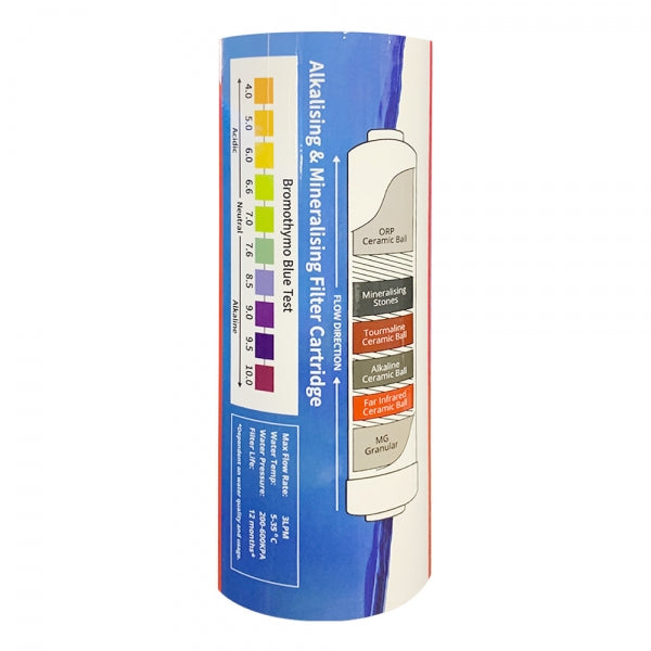K Series Alkaline Water Filter Replacement Cartridge 10" 1/4" push fit connection Alkaline 1/4