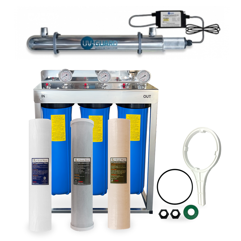 20" Big Blue Triple Whole House Water System with UV Guard UVG SLT30 System