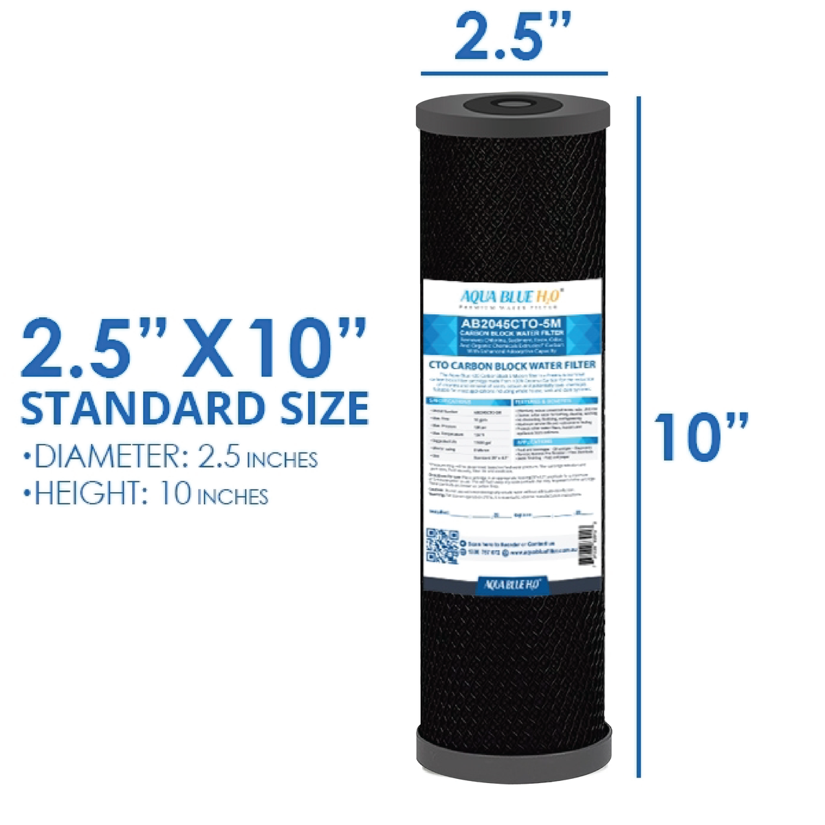 Aqua Blue Water Filter Cartridge 2.5 x 10 inch 10 Micron, ABCTO1025 10M