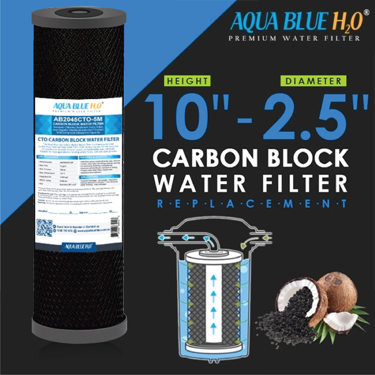 Aqua Blue Water Filter Cartridge 2.5 x 10 inch 10 Micron, ABCTO1025 10M