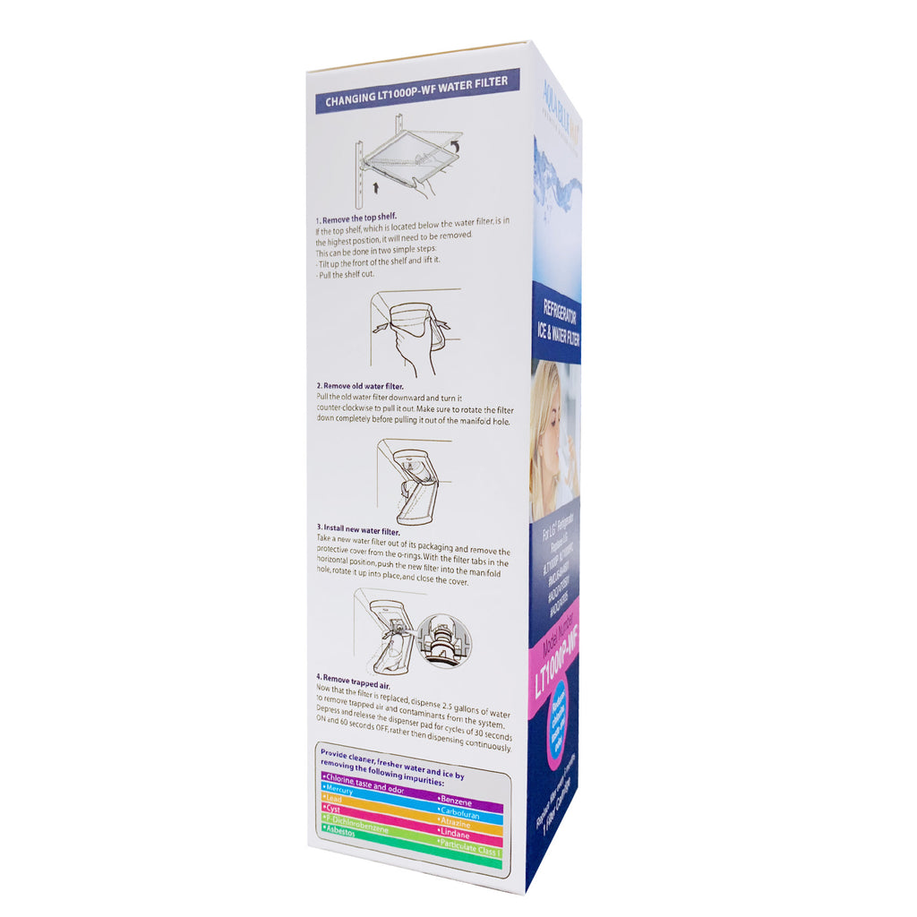 Aqua Blue LT1000-WF Fridge Water Filter, Compatible with LG LT1000, LT1000PC, MDJ64844601, ADQ74793501