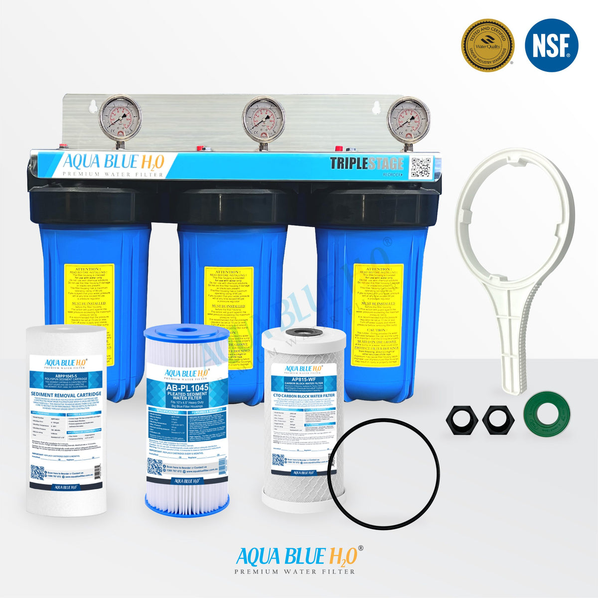 10" x 4.5" Big Blue Triple Whole House Water System with UV Guard UVG SLT30 System3 stage 10"x 4.5 Big Blue + PLT6 SLT30