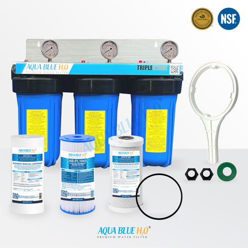 10" x 4.5" Big Blue Triple Whole House Water System with UV Guard UVG SLT30 System3 stage 10"x 4.5 Big Blue + PLT6 SLT30
