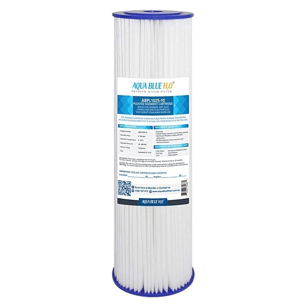 ABPL1025 Pleated Sediment Water Filter Cartridge 10″ 10 Micron by Aqua Blue H2O ABPL 1025 10M
