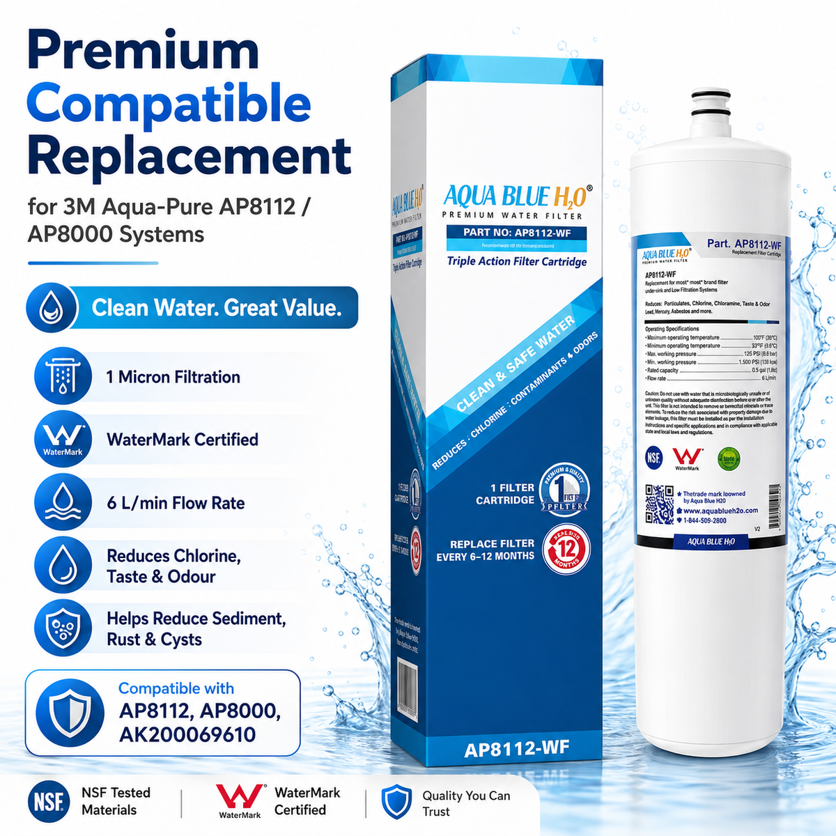 Aqua Blue H2O AP8112WF Compatible Filter for 3M Aqua-Pure AP8112 AP8000 – WaterMark