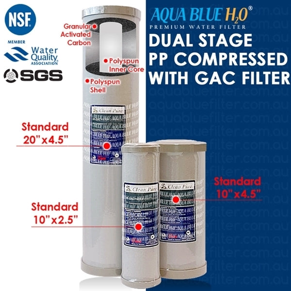 Whole House 20” x 4.5" Dual Stage PP Sediment Compressed with GAC Filter ABDUAL 2045 5M