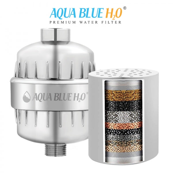 Aqua Blue h20 Shower Water Filter & Rose Complete Package SF650ARM-A