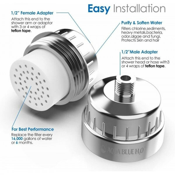 Aqua Blue h20 Shower Water Filter & Rose Complete Package SF650ARM-A