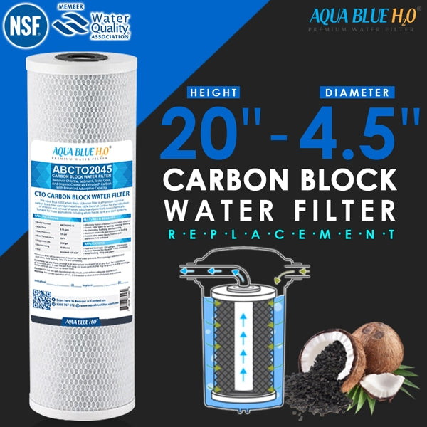 Big Blue 20x4.5" Whole House Filter Cartridge CTO Carbon Block 5Mic ABCTO 2045 5M