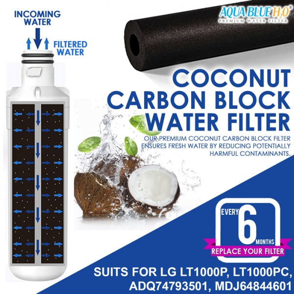 Aqua Blue LT1000-WF Fridge Water Filter, Compatible with LG LT1000, LT1000PC, MDJ64844601, ADQ74793501