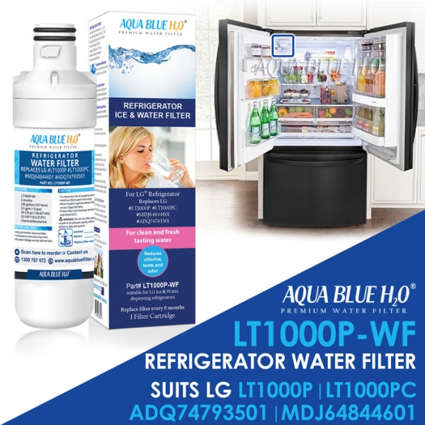 Aqua Blue LT1000-WF Fridge Water Filter, Compatible with LG LT1000, LT1000PC, MDJ64844601, ADQ74793501
