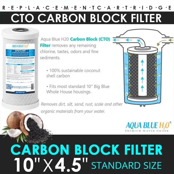 Whole House Water Filter System Carbon Block 10"x4.5" 10mic Replacement Filter, ABCTO1045 10M