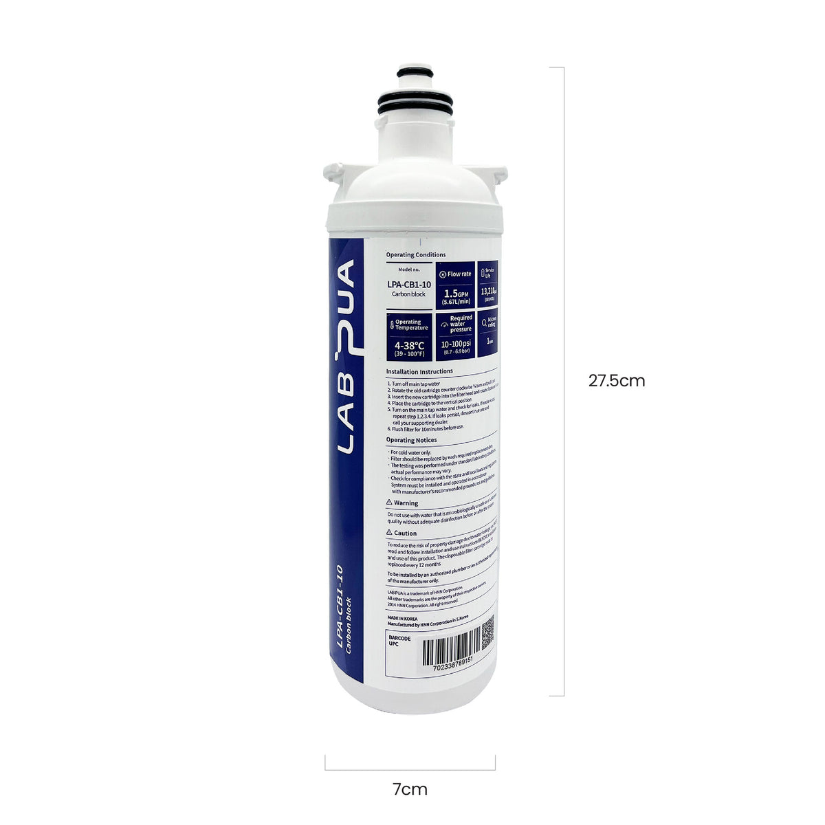 Lab Pua LPA CB1 10 (1um carbon block & Sediment, 10″L)