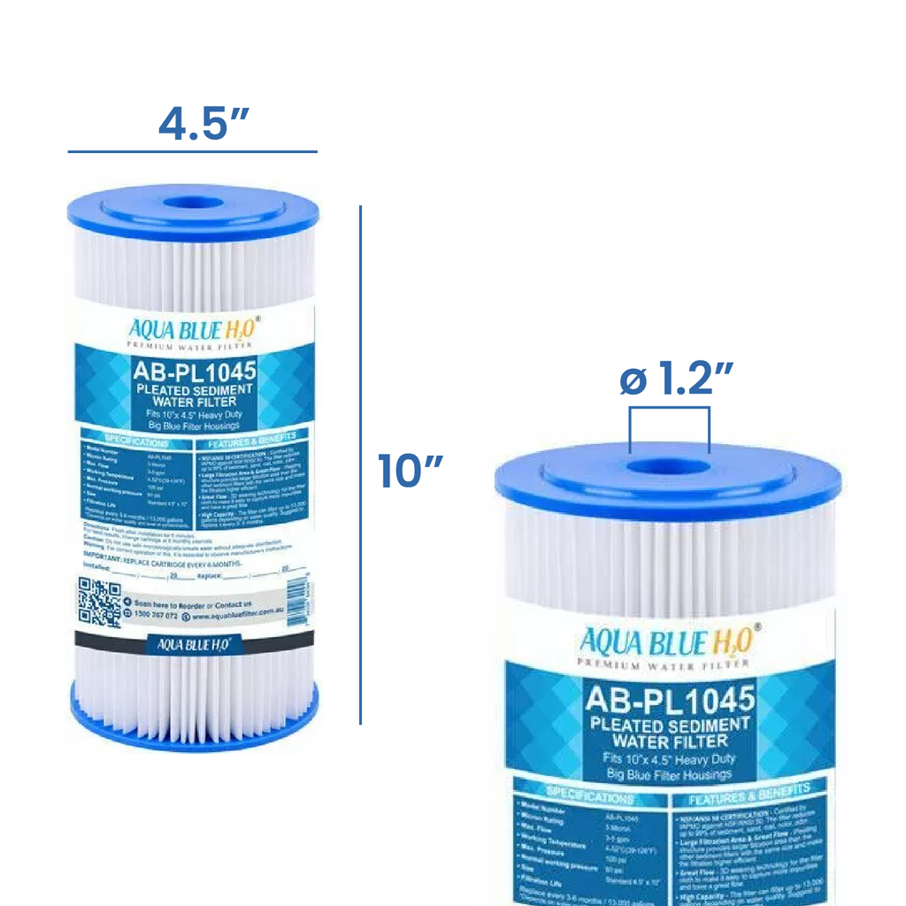 10 x 4.5" Whole House Big Blue Pleated Sediment 10 Micron Water Filter Replacement Cartridge ABPL 1045 10M