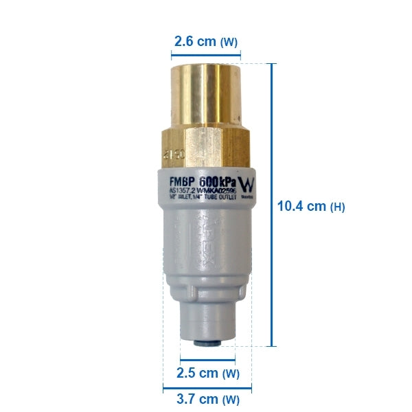 FMBP600, 600kPa 1/2" Inlet - 1/4" Outlet Genuine APEX Filtamate Brass Plastic Pressure Limiting Valve