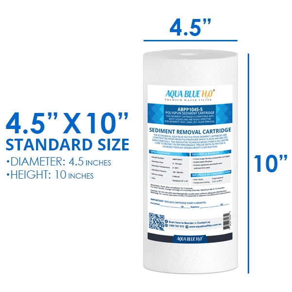 Aqua Blue H2O 10×4.5 Polyspun polyproylene sediment cartridge 5Mic water filter ABPP 1045 5M