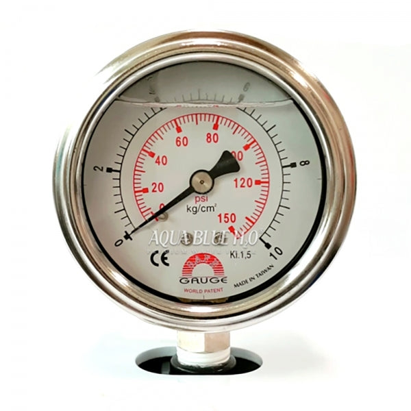 PRESSURE GAUGE STEEL OIL BASE 1/4 FITTING, 70mm Liquid Filled Stainless Steel Dial-Bottom Entry BSP