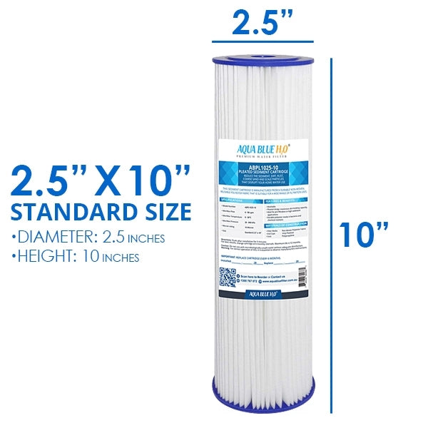10" Pleated Sediment Cartridge 1 Micron Water Filter ABPL1025 1M