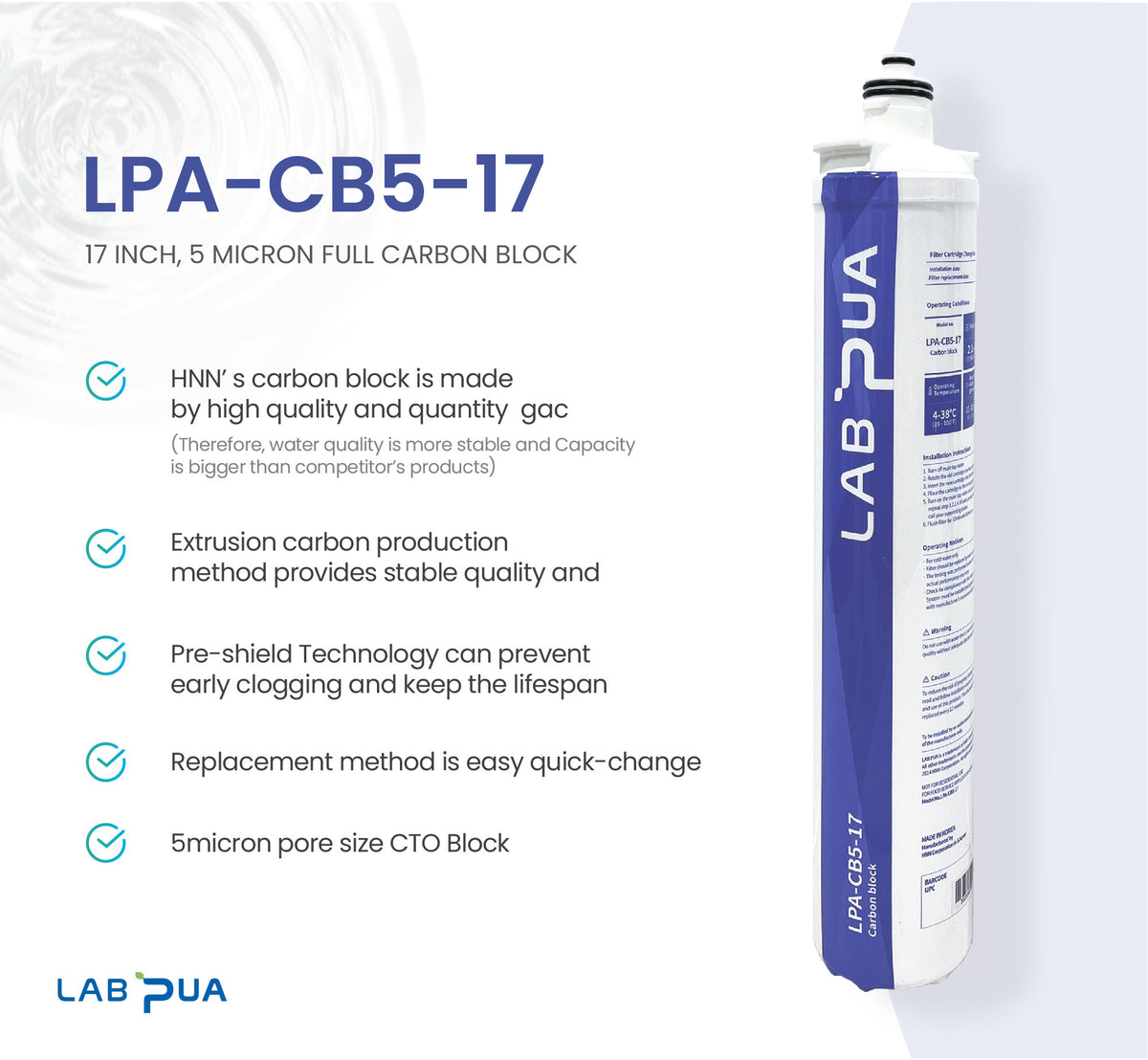 Lab Pua Residential Water Filter header+1/4"Hose Kit 17 Inch Series