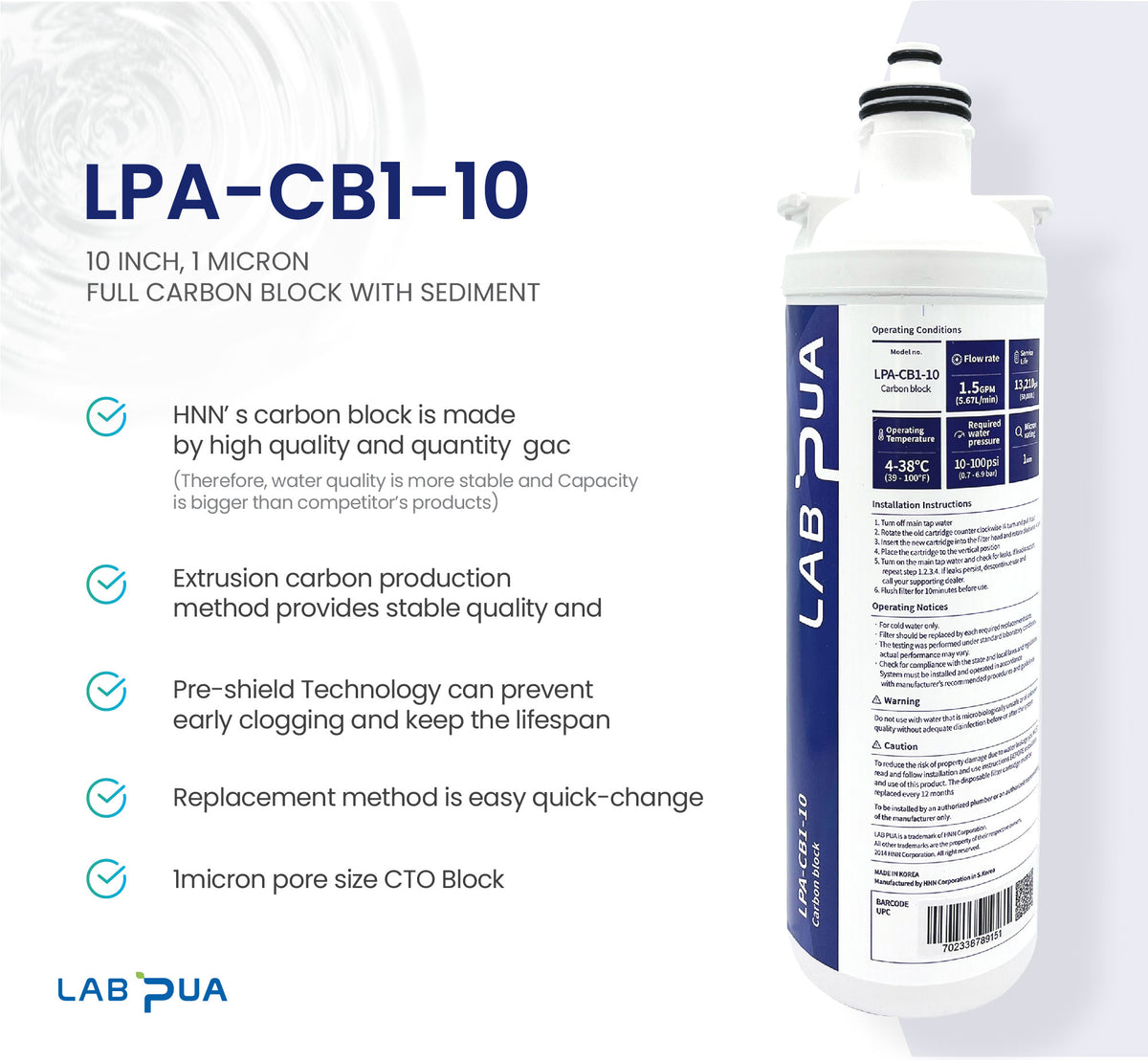 Lab Pua Residential Water Filter header+1/4"Hose Kit 10 Inch Series