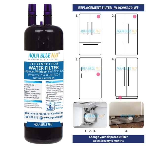 Whirlpool W10295370 EDR1RXD1 Fridge Filter Generic AQUA BLUE H2O W10295370-WF