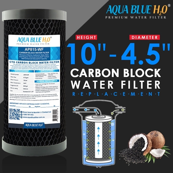 Whole House Water Filter System Carbon Block 10"x4.5" 10mic Replacement Filter, ABCTO1045 10M