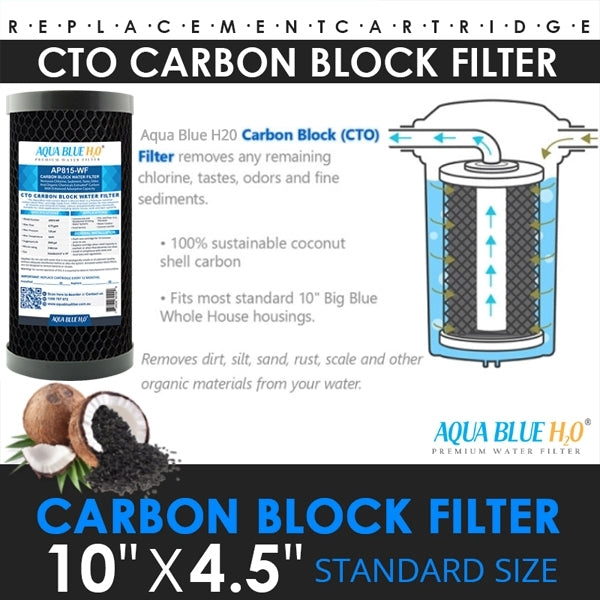 Whole House Water Filter System Carbon Block 10"x4.5" 10mic Replacement Filter, ABCTO1045 10M