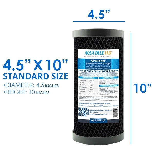 Whole House Water Filter System Carbon Block 10"x4.5" 10mic Replacement Filter, ABCTO1045 10M